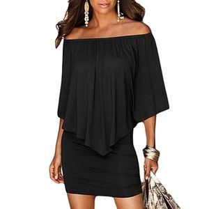 Sidefeel Black Off-Shoulder Bodycon Dress